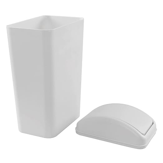 Farmoon 14L /3.5 Gallon Slim Trash Can, Modern Swing Lid Waste Paper Basket | Plastic Dustbin Waste Bin, Light Grey