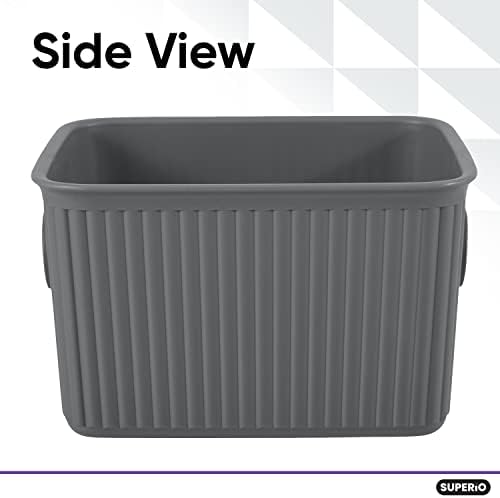 Superio Ribbed Collection - Decorative Plastic Basket Open Home Storage Bins Organizer, Small Grey (2 Pack) Container Boxes for Organizing Closet Storage Bins for Shelves Drawer Shelf 1.5 Liter