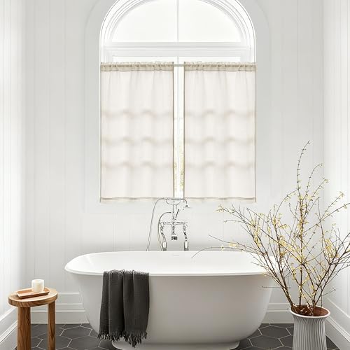 2 Panels 36 Inch Half Kitchen Curtains Sets for Bathroom RV Campers | Farmhouse Natural, Linen Drapes, Non-See-Through Privacy, Short Windows Curtains, 36 Inch Length, Rod Pocket, W30xL36