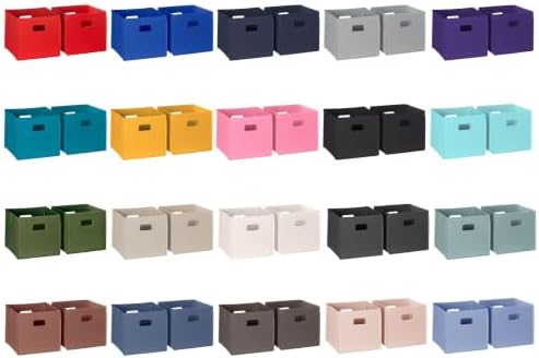 RiverRidge Folding Storage Bins - 2-pack of 10in Tall Brown Cubes | Fabric Bins, Set of 2 Storage Cubes, Cut-out Handles, Playroom Closet Organizer, Collapsible Cubby with Bottom Board Insert