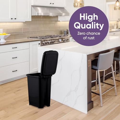 Superio Slim Step On Trash Can 6.5 Gallon, Black Waste Bin with Foot Pedal Lid 26 Liter, Kitchen, Under Desk, Office, Bedroom, Bathroom