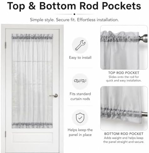 Aquazolax Sheer Patio Curtain Drapery Panel for Door Window Elegant Soild Voile French Door Curtain Panel 25"x72" with Tieback - 1 Piece, Grey