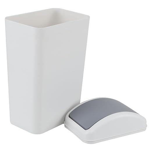 Cand 12L Slim Trash Bin with Swing Lid, 3.5 Gallon Gray Plastic Garbage Can