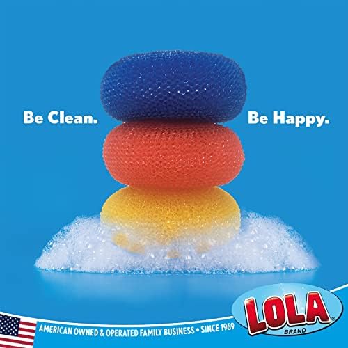 LOLA Jumbo 4" Plastic Mesh Scouring Pads, 12 Pack, Non-Scratch, Great for Pots, Dishwashing, Sinks, Appliances, Assorted Colors