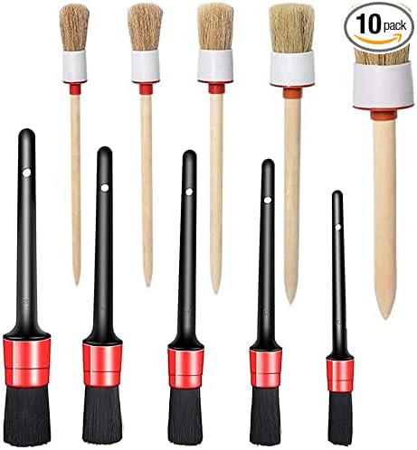 10PCS Car Auto Detailing Brushes Set Interior & Exterior Cleaner | Wheels, Leather, Dashboard, Vents, Engine, Hard-to-Reach Areas, Detail Kit, Cleaning Tools, Automotive, Garage, Gift.