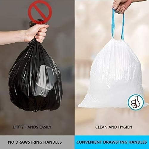 Small Garbage Bags, 1.2 Gallon Trash Bags for Bathroom Trash Can Liners with Drawstring 60 Counts, Waste Basket Trash Bags Auto Shrink, White