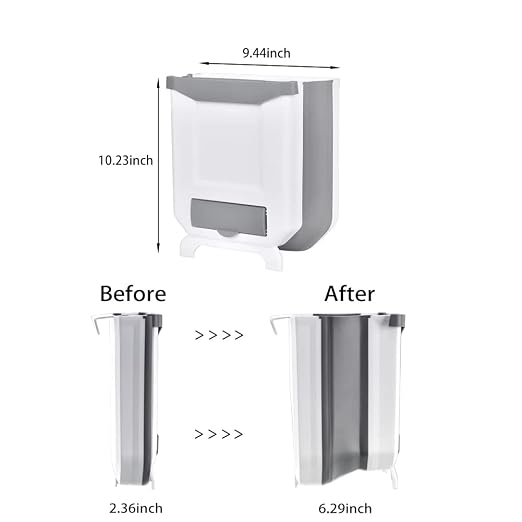 Kitchen Trash Can, 2.4 Gallon Foldable Trash Can for Kitchen | Collapsible Hang Small Plastic Garbage Can for Cabinet/Car/Bedroom/Bathroom/Office (White, 1PC)