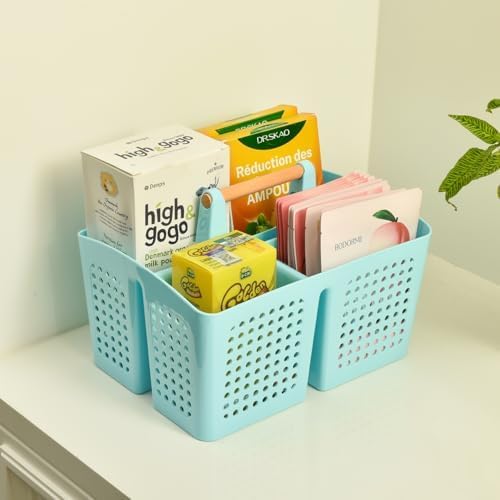 Portable Shower Caddy Basket with 3 Compartments and Handle, Deep Blue | Plastic Divided Toiletry Caddy Organizer for College Dorms, Shared Bathrooms, Gyms, Locker Rooms, Pools and Travel