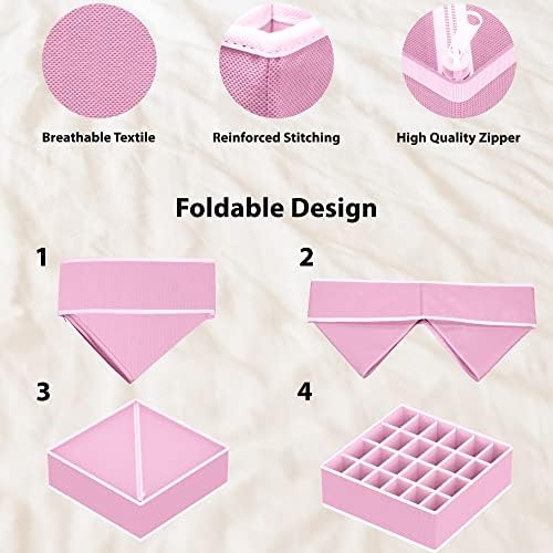 Simple Houseware 4-Pack Drawer Organizer Set for Underwear/Socks/Bra, Pink | Closet Dividers for Underwear, Socks, Bras, Scarves, Ties - Foldable Non-Woven Storage Boxes