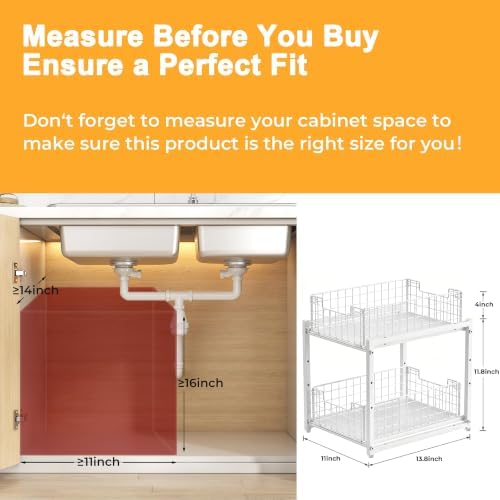 Under Sink Organizer, White 2-Tier Pull Out Cabinet Organizer | Kitchen Bathroom Organizer and Storage, Spice Rack for Kitchen, Multi-use Sliding Drawers Shelves (1, white)