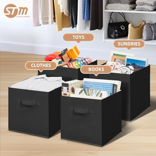STORAGE MANIAC Storage Cubes, 11 Inch Durable 18 Pack Fabric Foldable Collapsible Bins with Handles for Organization, Closet, Shelves, Offices, Toys, Black
