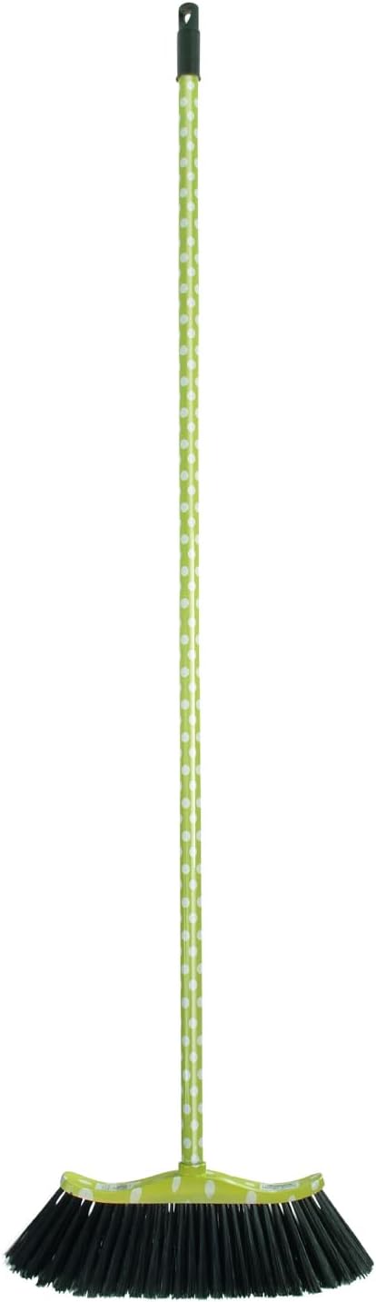 Superio Polka Dot Printed Broom, 2-Pack, Heavy-Duty Indoor & Outdoor Push Brooms with Black Plastic Bristles, Multi-Surface Floor Sweeper, Wooden Handles, 12-Inch Wide Sweeping Head