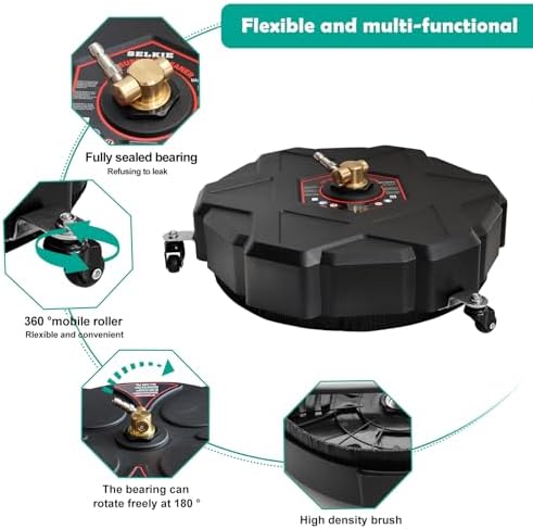 13" Pressure Washer Surface Cleaner,Selkie Power Washer Driveway Attachment with 2 Power Washer Extension Wands&4 Replacement Nozzles,2500 PSI
