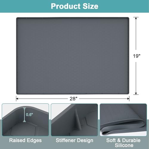 Waterproof Under Sink Mat, 28" x 19" Silicone Under Sink Mats for Kitchen, Under Kitchen Sink Mats and Protector Mat, Sink Cabinet Protector Mats for Bathroom, Gray (Pack of 3)