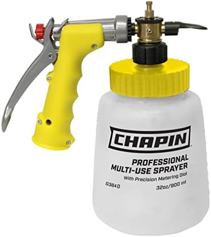 CHAPIN 32 oz Hose-End Sprayer, 6 Mixing Ratios for Precise Application | Chemical-resistant tank; sprays up to 320 gallons for standard garden hoses, fan nozzle and comfort-grip handle