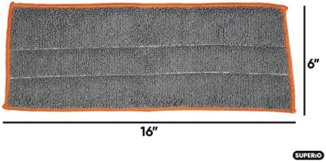 Superio Microfiber Mop Pads, Refill for Miracle Mop, Replacement Head With Velcro, 16 Inch Refill for Flat, Spray Mop Set - Grey