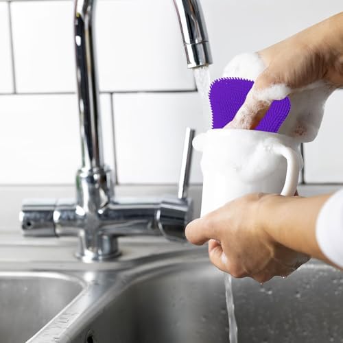 5 Pack Silicone Dish Sponges for Kitchen, Double Sided Silicone Dish Scrubber, Multipurpose Kitchen Scrubber Sponge, Vegetable Brush (Purple)