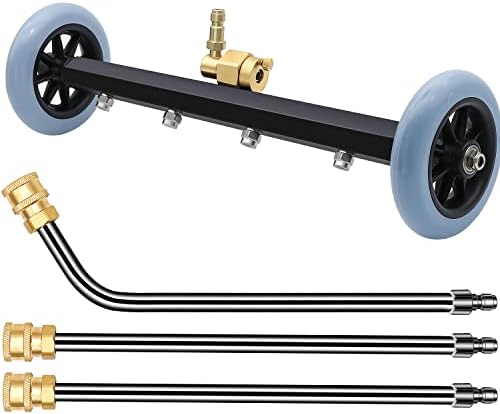 Pressure Washer Undercarriage Cleaner, 16 Inch Water Broom 4000 PSI | Pressure Washer Surface Cleaner Attachment with 2 Extension Wands & 60° Angled Wand for Under Car Washing