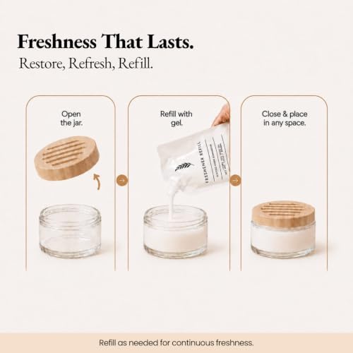 Odor Eliminator Gel Air Freshener Kit - Tea Tree Powered - Refill Gel (15oz), 2 Refillable Jars - Removes Strong Odors, Fragrant, & Long Lasting (Lemon Fresh)