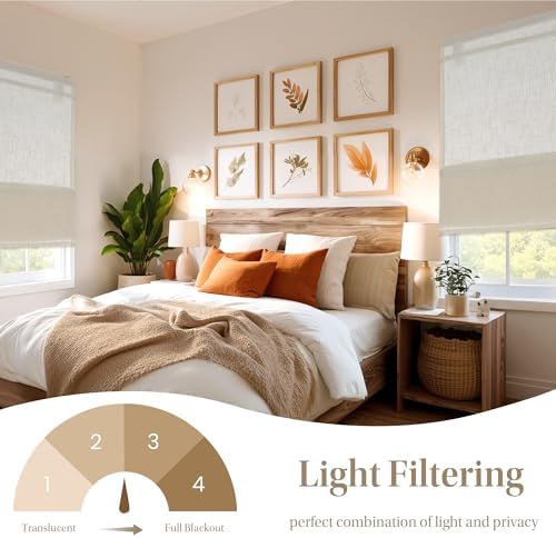 StangH Natural Linen Textured Magnetic Roman Shades, W26 x L64, 1 Panel | Cordless Door Window Covering, Enhanced Privacy, Cottagecore Farmhouse Decor, for Living Dining Room