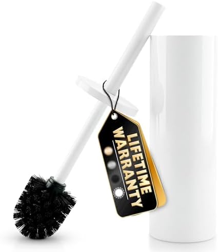 White Toilet Brush and Holder Set, Freestanding, Splash Protection | Toilet Brush with Holder Set for Bathroom Cleaning with Removable Inner Bowl, Freestanding, Waterproof, Corrosion-Resistant