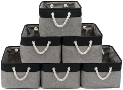 15.7x11.8x8.26 Inch Fabric Large Storage Bins with Handles 6 Pack | Foldable, Sturdy Metal Strand, Cardboard Support Molding, Fabric Storage Baskets for Shelves, Closet, Bedroom, Black/Gray