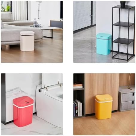Touchless Motion Sensor Trash Can with Lid, Automatic Infrared Garbage Bin, Narrow Rectangular Bathroom Kitchen Bedroom Office Waste Basket, Soft Close Quiet Seal, Removable Inner Ring (Yellow)