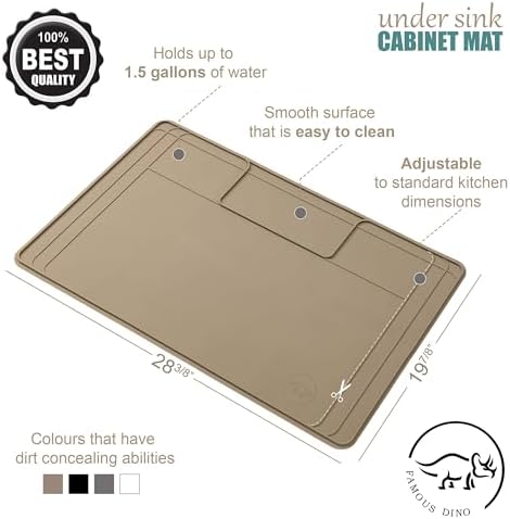 The Original Under Sink Mat - Adjustable Silicone mat, Waterproof Under The Sink Bathroom Vanity Mat - 28" x 19" or smaller