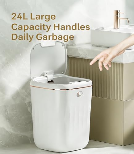 VeltHar Trash Can Touchless 6.4 Gal Smart Trash Can, Rechargeable Motion Sensor Trash Bin with Lid Garbage Bags for Bedroom Office Bathroom Kitchen