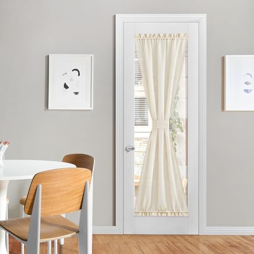 NICETOWN Beige Sidelight Door Curtain 72 Inches Long for Sidelight Windows | Linen Textured Farmhouse French Door Shade with Tie Back for Kitchen Closet Glass, 26 x 72 Inch Length, 1 Panel