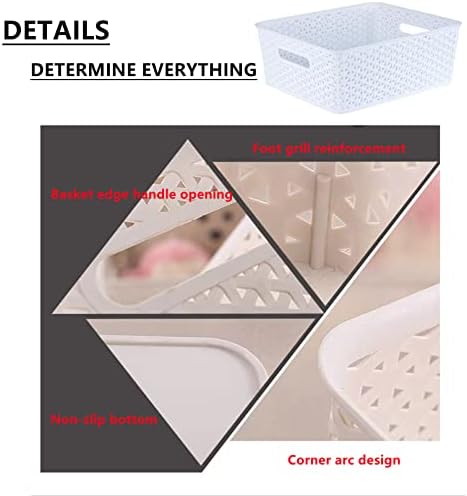 5PCS Plastic Storage Baskets, Small Baskets for Organizing, Small Pantry Organizer Basket Bins. For Countertops, Cabinets, Bedrooms, and Bathrooms Wait (White)