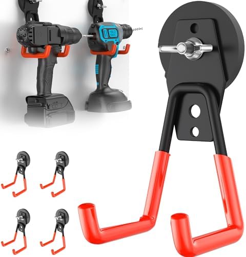 4 Pcs Large Strong Magnetic Hooks Heavy Duty Garage Big Magnet Hooks Extra Strength Magnetic Utility Storage Hook Hanger with Anti Slip Coating for Garden Indoor Outdoor Hanging Tools Orange