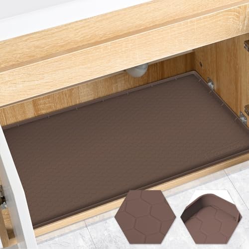 Silicone Under Sink Mat, 22"x19", Waterproof Cabinet Liner, Brown | Shelf Liner, Cabinet Protector, Home Organizer, for Kitchen, Bathroom, Multipurpose, Leak Proof, Easy Clean, Drip Tray, Clean