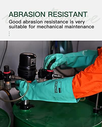 PACIFIC PPE Chemical Resistant Nitrile Gloves, 28 Mil Long Cuff, 2 Pairs | Chemical gloves, acid alkali solvent and oil resistant, reusable, textured grip, long cuff protection for industrial work