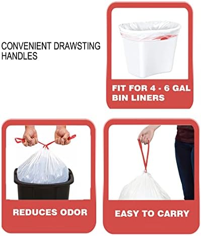 BEIDOU-PAC Trash Bags 4-6 Gallon Drawstring, 75 Count Garbage Bags, Medium Kitchen Trash Bags, Odorless & Heavy Duty White Plastic Food Scrap Bags for Bathroom Bedroom Office Waste