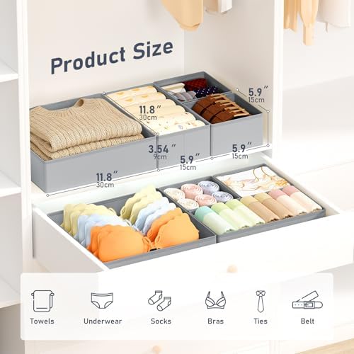 DIMJ Drawer Organizer Clothes, 28 Pack Dresser Organizer, Foldable Closet Organizers and Storage, Fabric Dresser Bins, Drawer Dividers for Nursery, Baby Clothes, Underwears, Sock,Gray