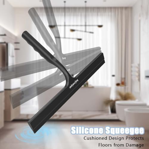 Shower Squeegee for Glass Doors, 10 in Bathroom Squeegee with Adhesive Hook | Ergonomic Glass Squeegee for Tile Shower Walls, Floor, Window, Car Cleaning - Streak-Free & No-Squeak, Silicone Squeegee Tool