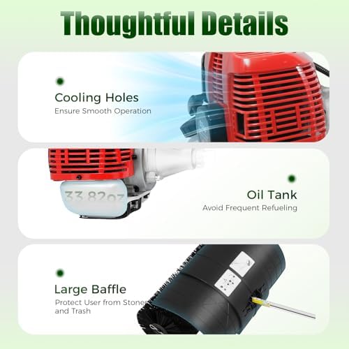 2-Stroke Gas Handheld Sweeper, 52CC 2.3HP Snow Sweeping Broom Walk Behind Sweeper Driveway Turf Lawns Artificial Grass Power Brush Lawn Sweeper Cleaner Tools for Leaves Debris Cleaning