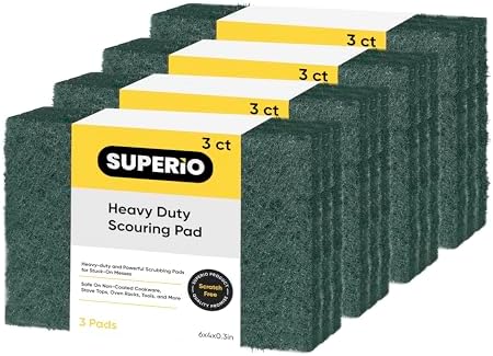 Scouring Pad Non-Scratching Scrubber Non-Scratch Cleaning Scrub Pads Heavy Duty Scouring Pad Reusable Kitchen Scrubbing Pad Pack of 12 Green, by Superio