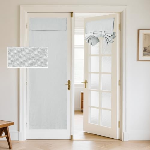 RYB HOME 100% Blackout Curtains for French Door, Privacy Lightweighted Door Window Curtains Thermal Insulated for Kitchen Living Room Easy to Install Blinds, W30 x L80 inch, 1 Pc, Greyish White