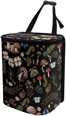 Auto Trash Can, Dark Wild Mushroom Ferns Printed, Manual-Lift, 14"W x 14"H x 14"D