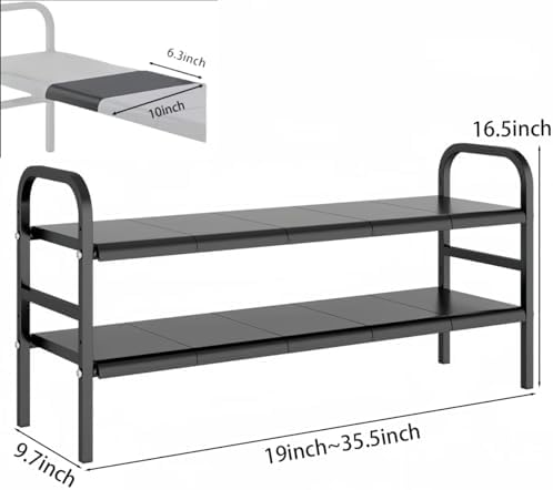 Expandable Under Sink Organizer with 10 Removable Panels, Adjustable Storage 2-Tier Shelf for Kitchen, Bathroom, Pantry,Multi-Purpose Expandable Cabinet Shelf Rack (19-35.5 Inch) (brown, Large)