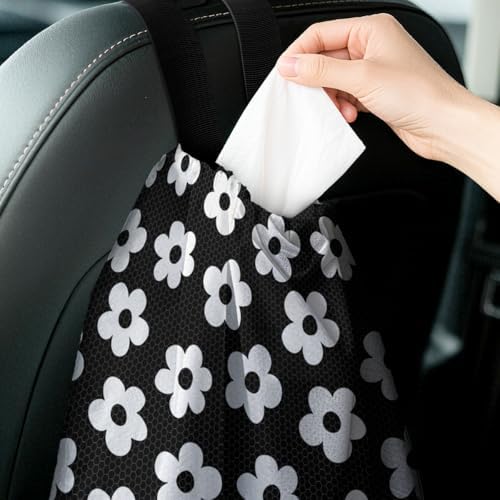 Car Trash Bag Hanging Back of Seat with Adjustable Snap Buckle Strap Cute Printed Drawstring Garbage Bags for Car-Groovy Flowers