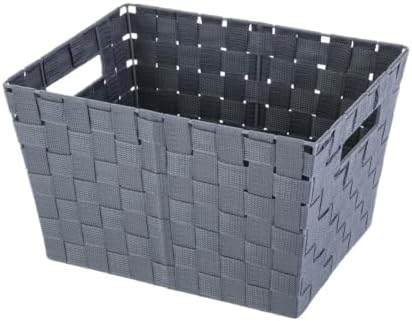 Large Gray Woven Storage Basket With Cut-Out Handles, Decorative Organizer Bin For Bathroom, Bedroom, Living Room, Office And Home Organization