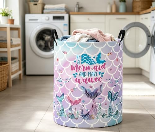 Baby Laundry Basket Baby Nursery Hamper Kids Laundry Basket Toy Storage Bin for Boys Room Decor Gift Baskets for Bedroom Bathroom(Mermaid Tail)
