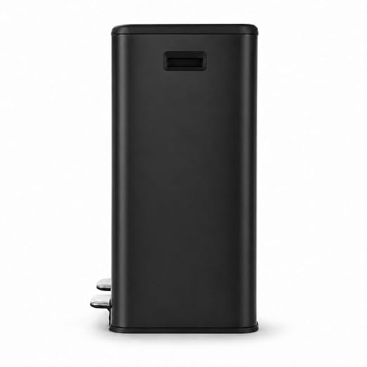 Home Zone Living 16 Gallon Kitchen Trash Can with Dual Compartments for Recycling, Stainless Steel, Matte Black, 60 Liters Total