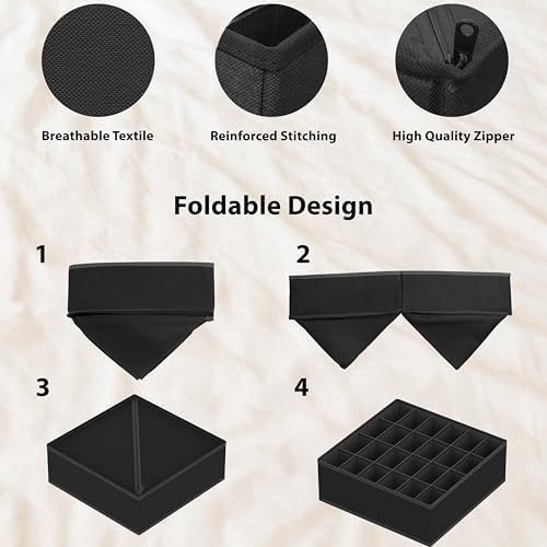 Simple Houseware Closet Underwear Organizer Drawer Divider Assorted 7 pcs | Black