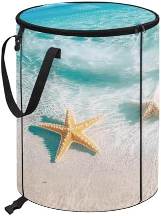 doginthehole Seaside Starfish Trash Can Outdoor with Lid 20 Gallons Portable Trash Can Large Pop-Up Waste Bin for Camping Beach Travel Yard Home Decorations