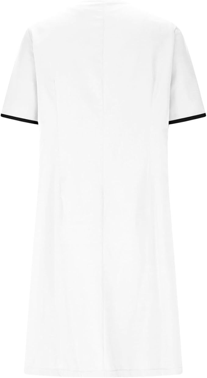 Scrubs Dress for Women - Button Front Nursing Workwear - Casual Housekeeping Dresses with Pockets