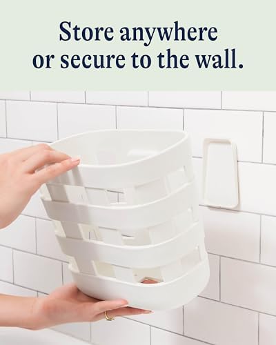 Lalo Bath Time Storage Bin, Removable Drying Bin for Bathtub | Bathtub Storage to Keep Items Organized and Dry, Secure Wall Attachment for Shower or Bath, Non-Toxic Plastic, Coconut